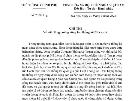 Chỉ thị về việc tăng cường công tác thống kê Nhà nước
